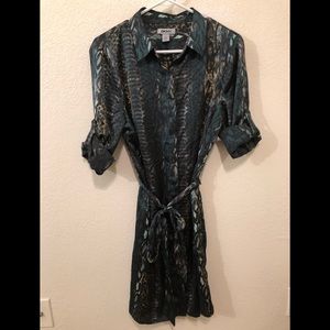 DKNY emerald green snake pattern shirt dress